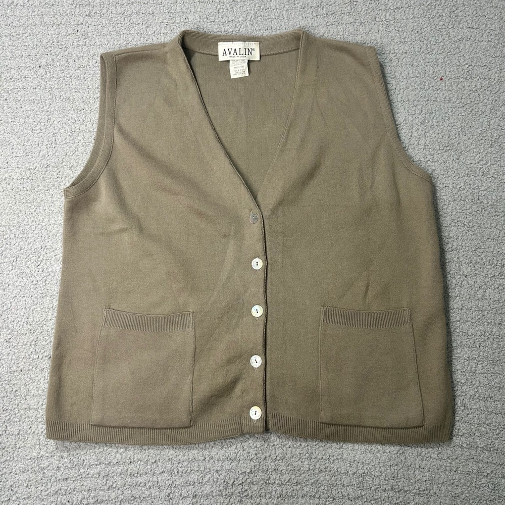 Avalin Knit Vest Vintage Medium Taupe Tan Coastal Grandmother Y2K 90s
